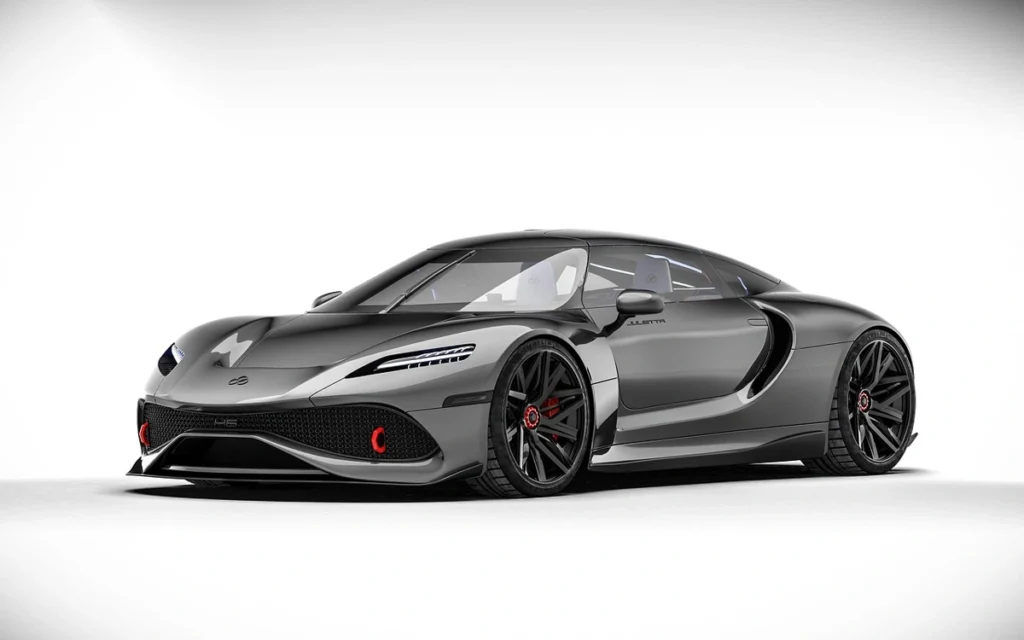 Modelo esportivo de luxo na cor cinza escuro. Falando sobre as marcas de carros de luxo importados.