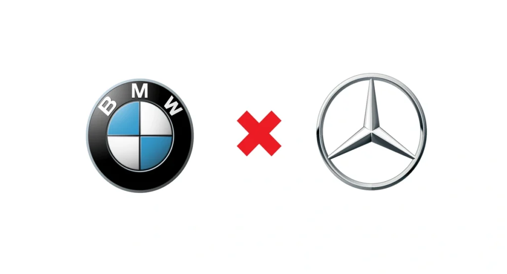 Logomarcas de BMW e Mercedes-Benz. Explicando o confronto de bmw vs mercedes benz.