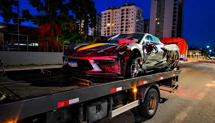 Seguro de carro caro Corvette danificado em guincho